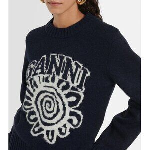 NWT Ganni Logo wool-blend sweater Women's size Large